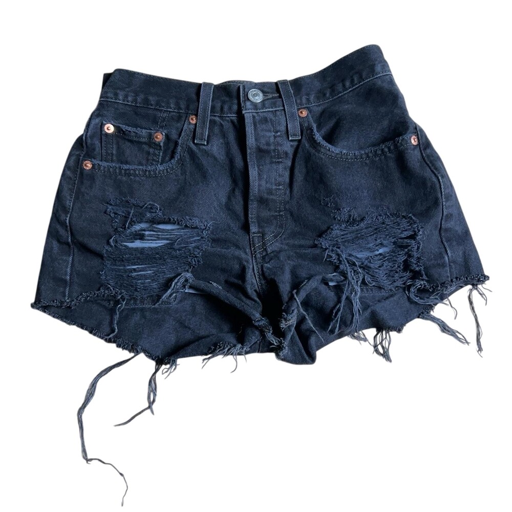 Levi's Cut-Off Shorts Womens Size 2 Black Denim 100% Cotton 5-Pocket Distressed